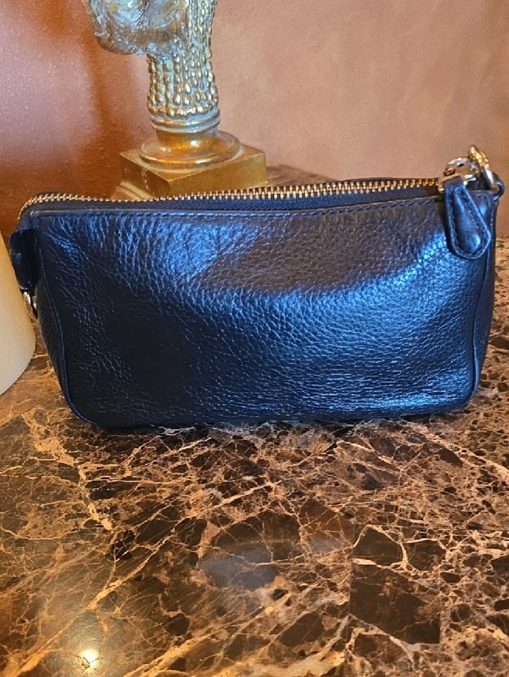 Coach Black Leather Mini Wristlet with Gold Chain - Picture 3 of 13